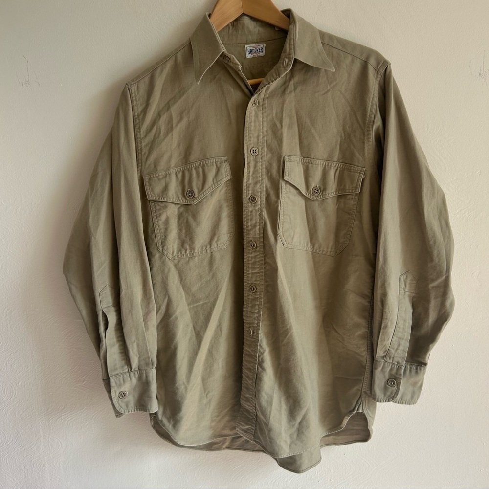 Rare Vintage 50s Hanover "Wilenized" Khaki Canvas Work Shirt - L